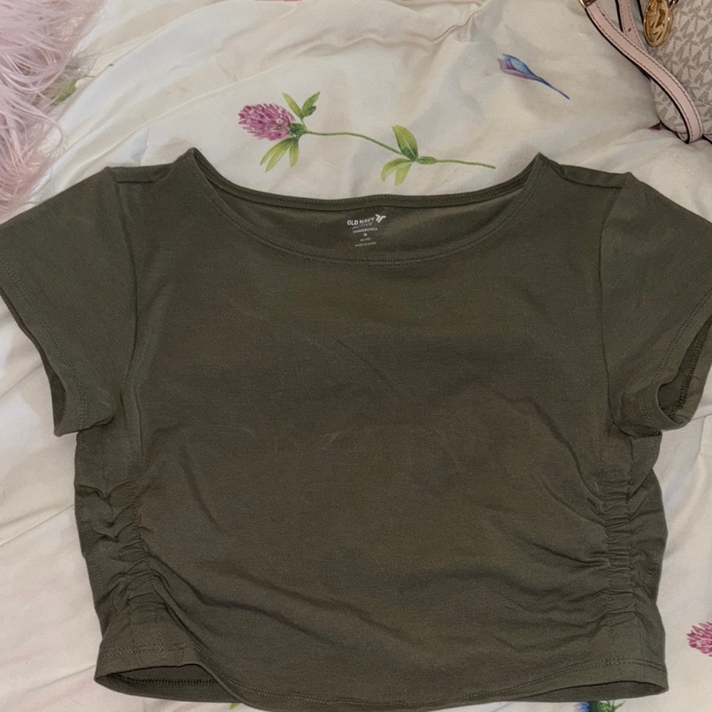 Old Navy Green Ruched Crop T-Shirt